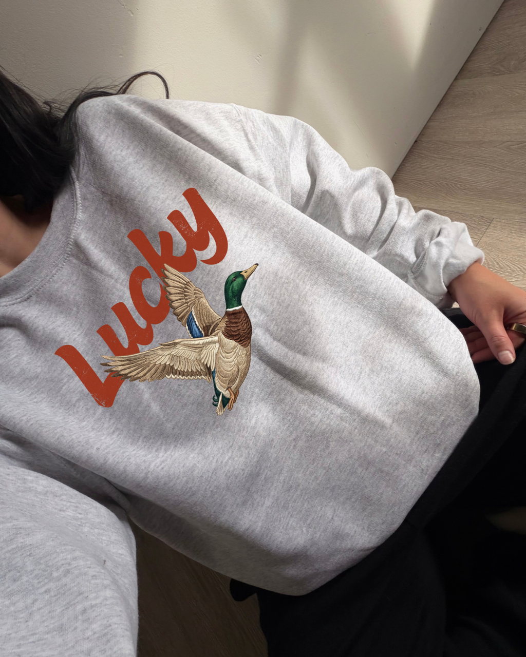 Lucky Duck Sweatshirt - Ash / Red