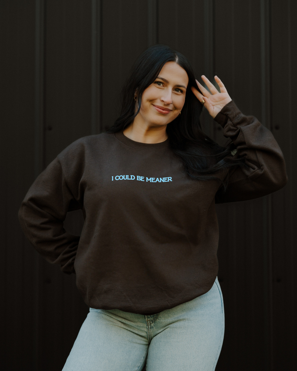 I Could Be Meaner Sweatshirt - Brown / Blue