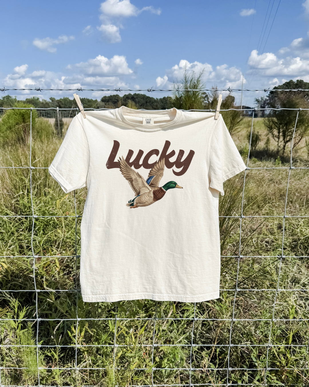 Lucky Duck Tee - Ivory / Brown