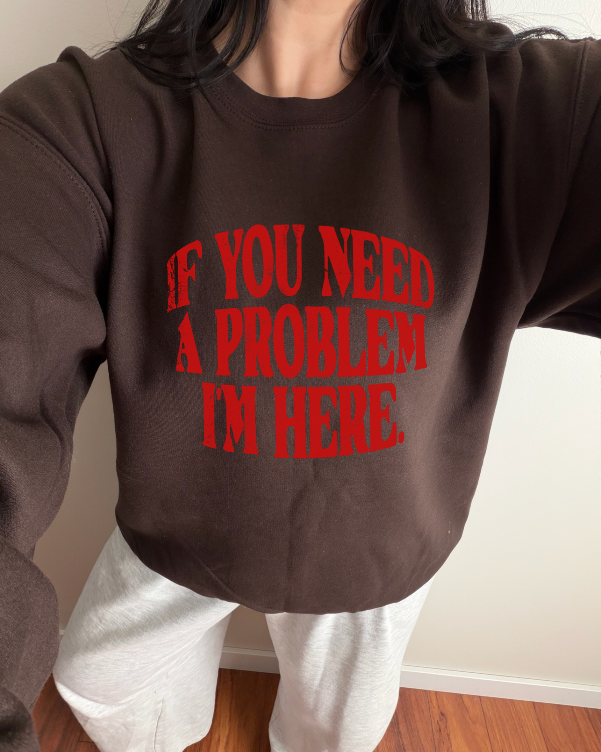 If You Need A Problem I'm Here Sweatshirt - Brown / Red