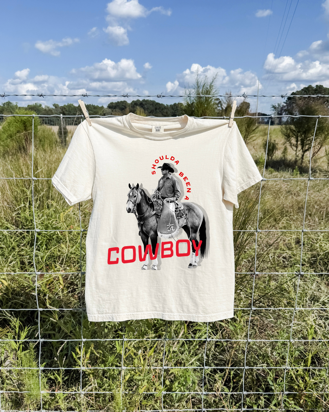 Shoulda Been A Cowboy Tee - Ivory / Red