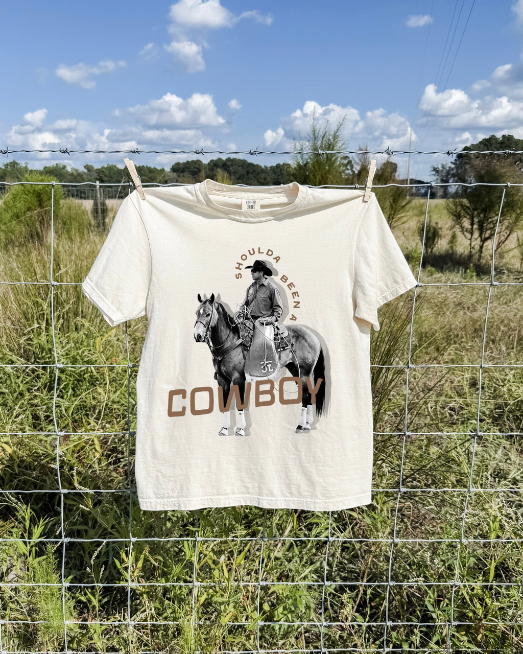 Shoulda Been A Cowboy Tee - Ivory / Brown