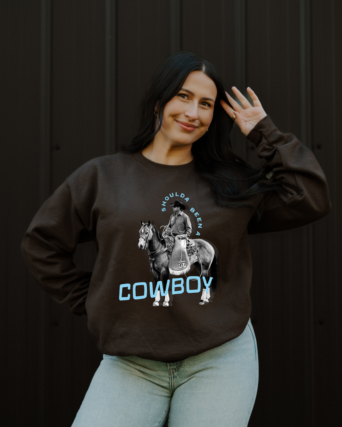 Shoulda Been A Cowboy Sweatshirt - Brown / Blue