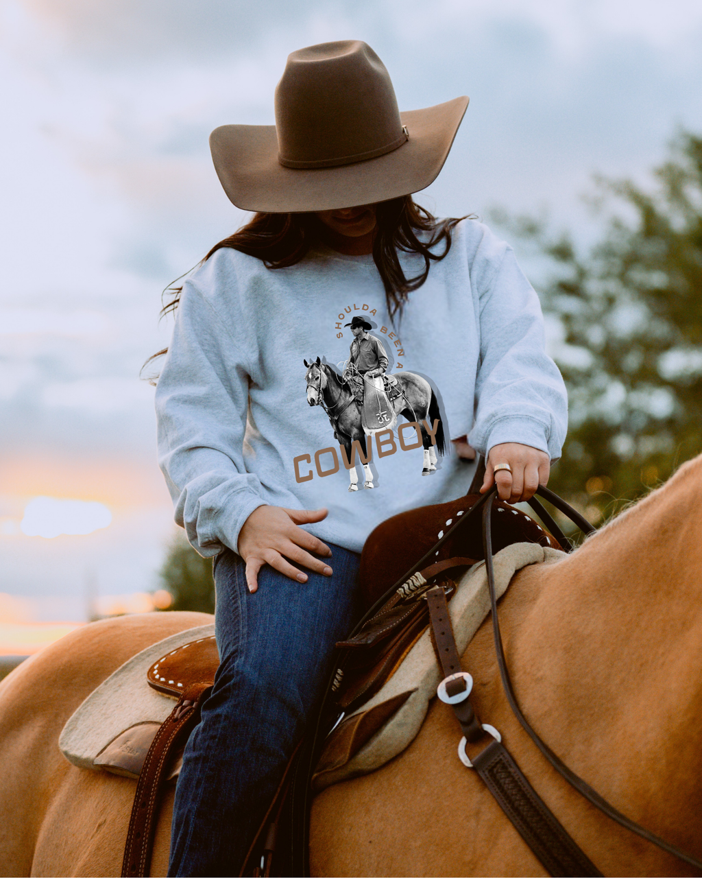 Shoulda Been A Cowboy Sweatshirt - Ash / Brown