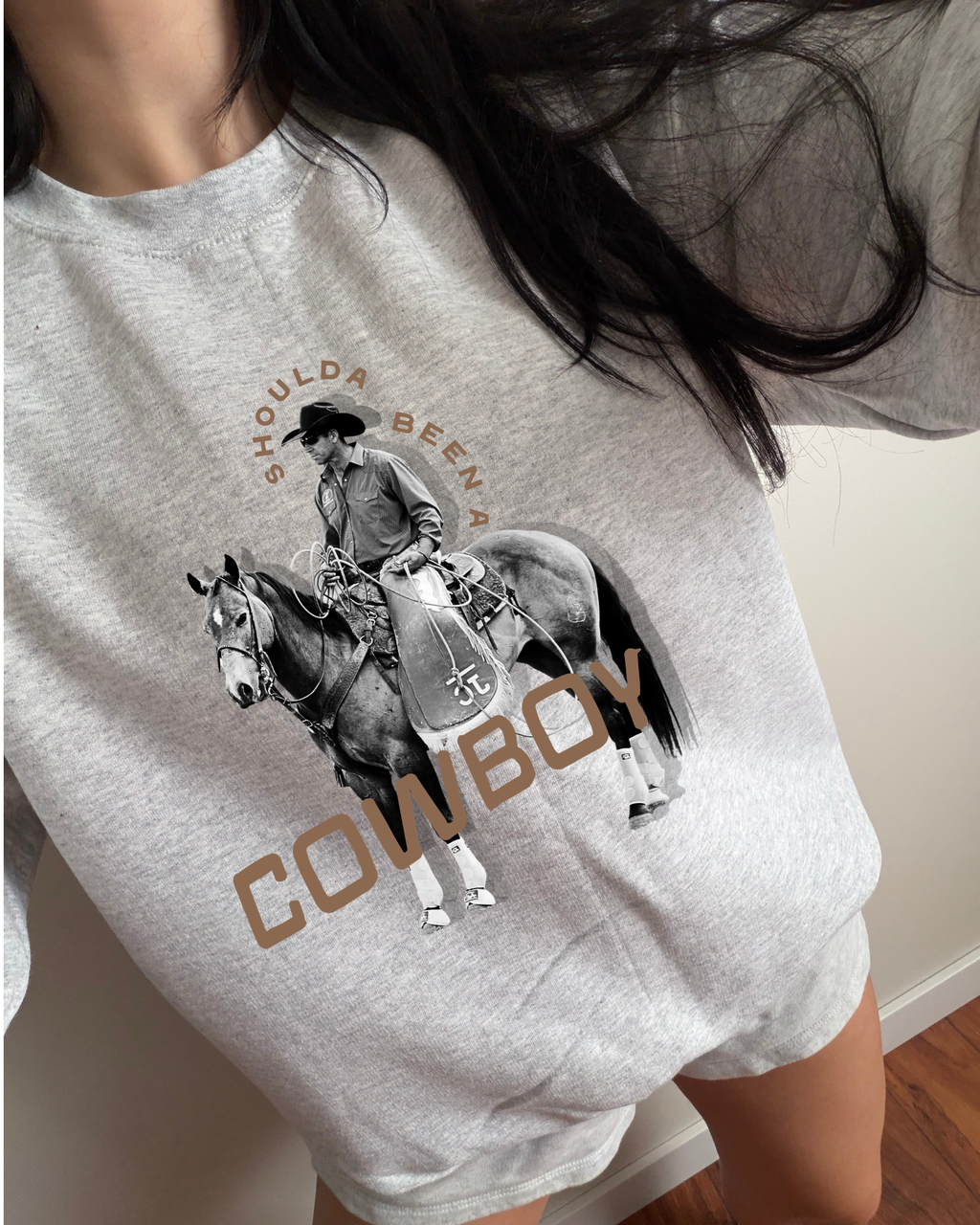 Shoulda Been A Cowboy Sweatshirt - Ash / Brown