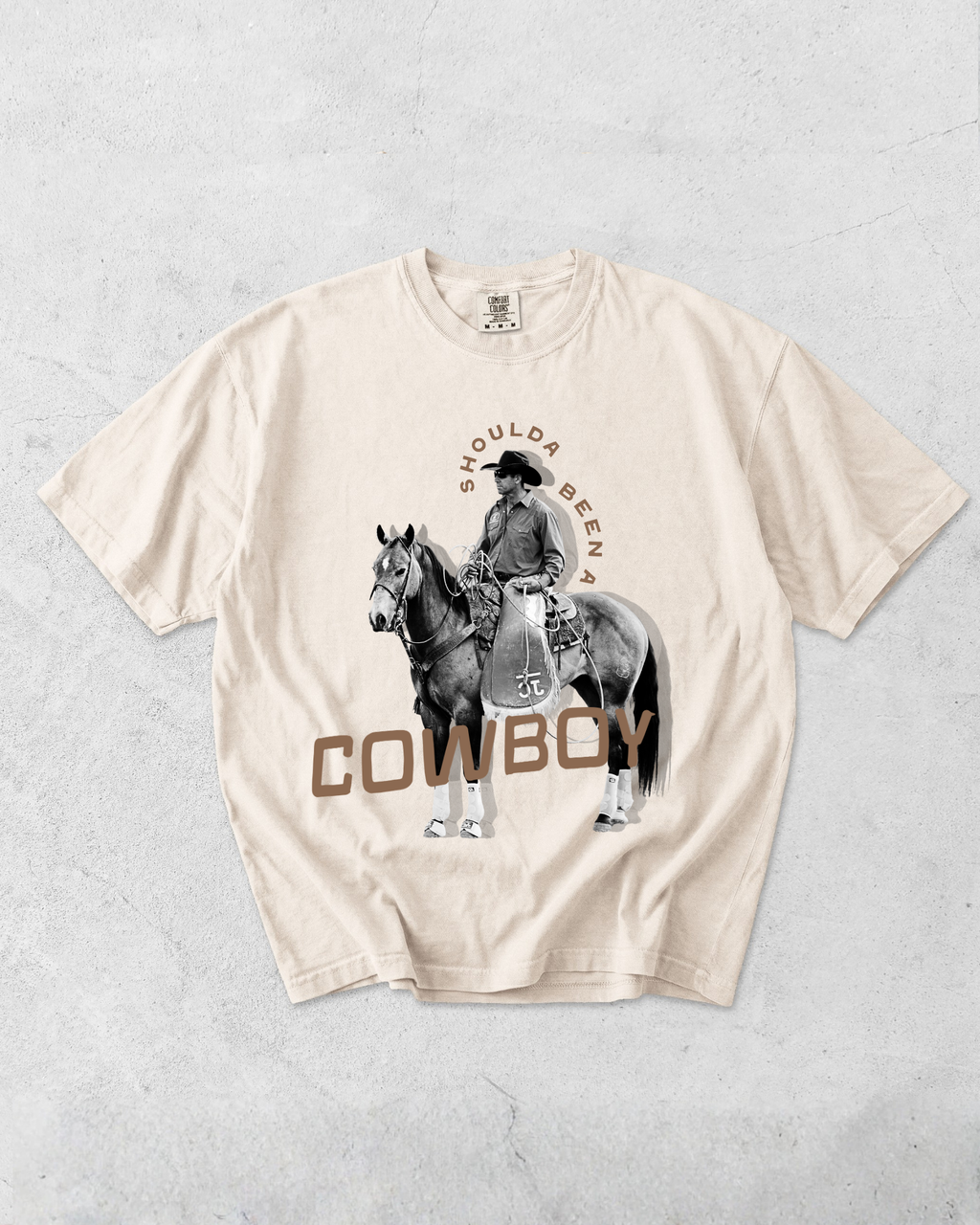 Shoulda Been A Cowboy Tee - Ivory / Brown