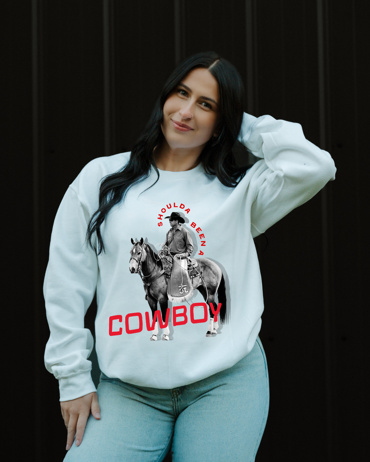 Shoulda Been A Cowboy Sweatshirt - White / Red