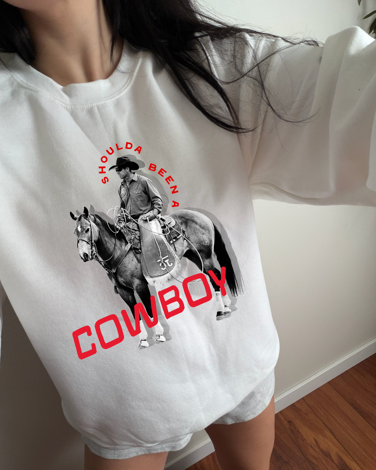 Shoulda Been A Cowboy Sweatshirt - White / Red