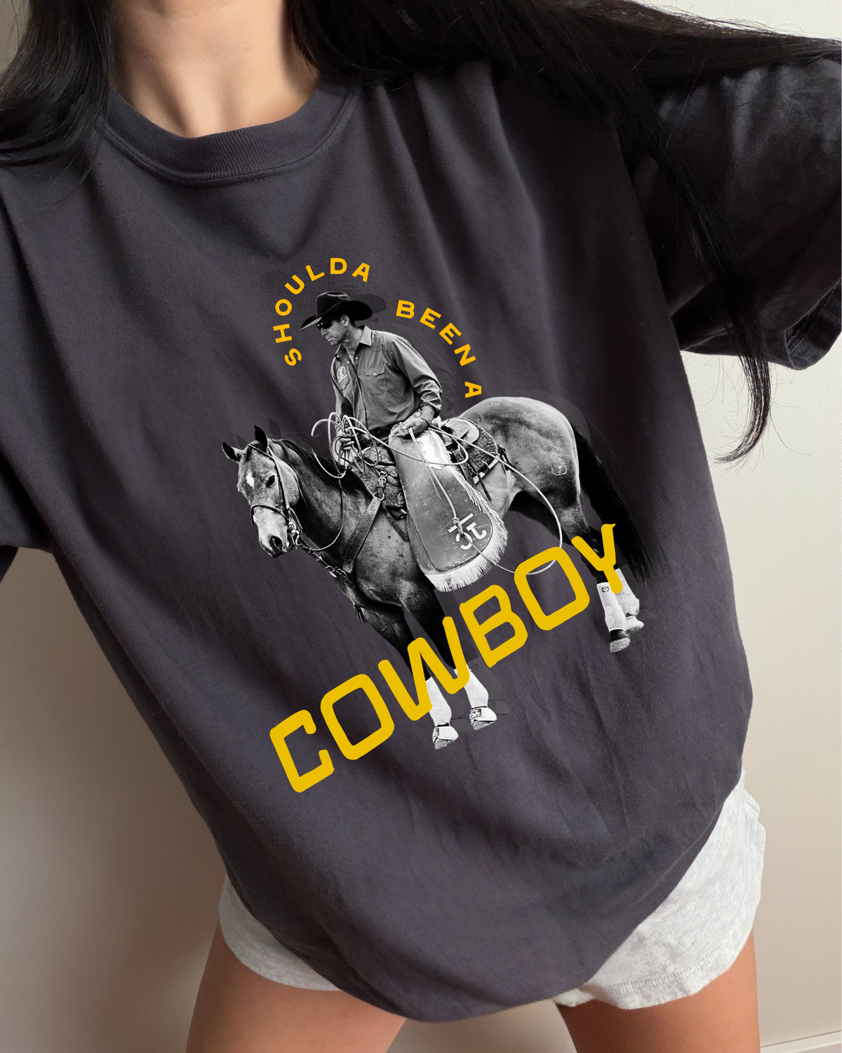 Shoulda Been A Cowboy Tee - Graphite / Yellow